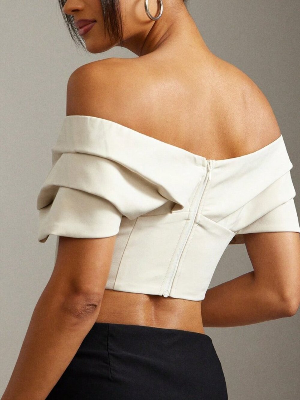 Apricot Casual Women's Off-Shoulder Pleated Bustier Crop Top - Picture 2 of 7